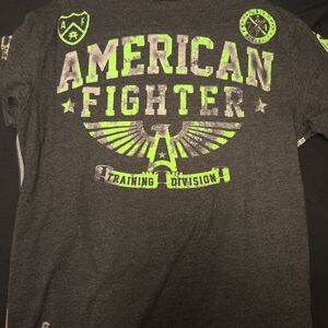 American Fighter Mens Gray T-Shirt with Green Accents